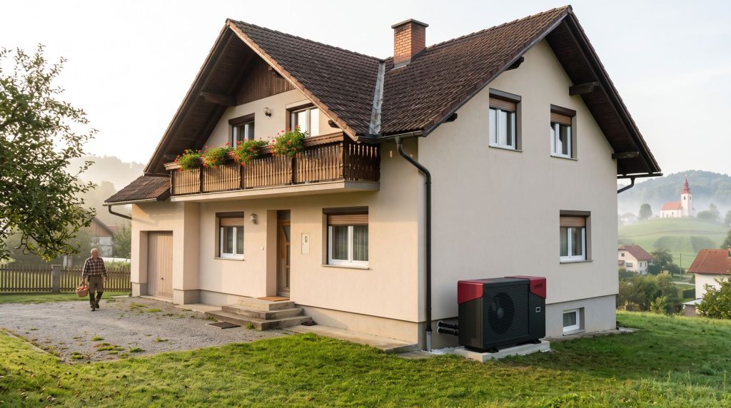 Starejša hiša s toplotno črpalko Waltmaster